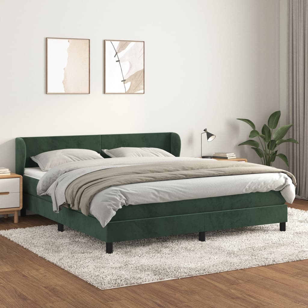 vidaXL Posteľný rám boxsping s matracom tmavozelený 180x200 cm zamat