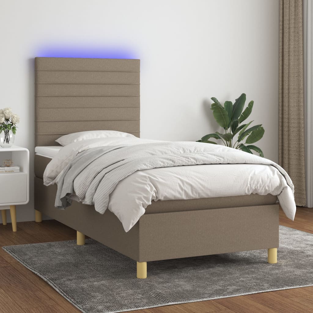 vidaXL Posteľ boxsping s matracom a LED sivohnedá 90x200 cm látka