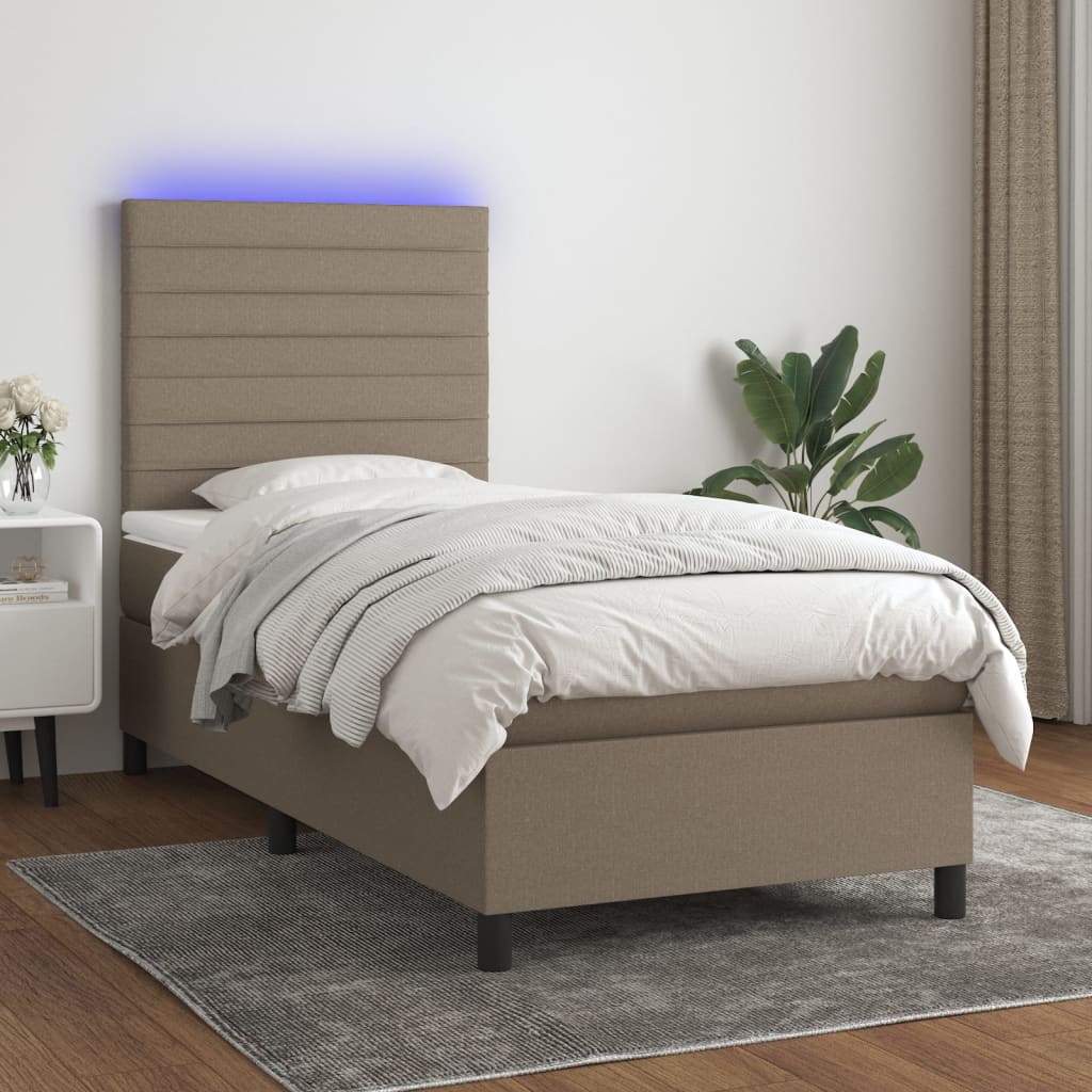 vidaXL Posteľ boxsping s matracom a LED sivohnedá 90x200 cm látka