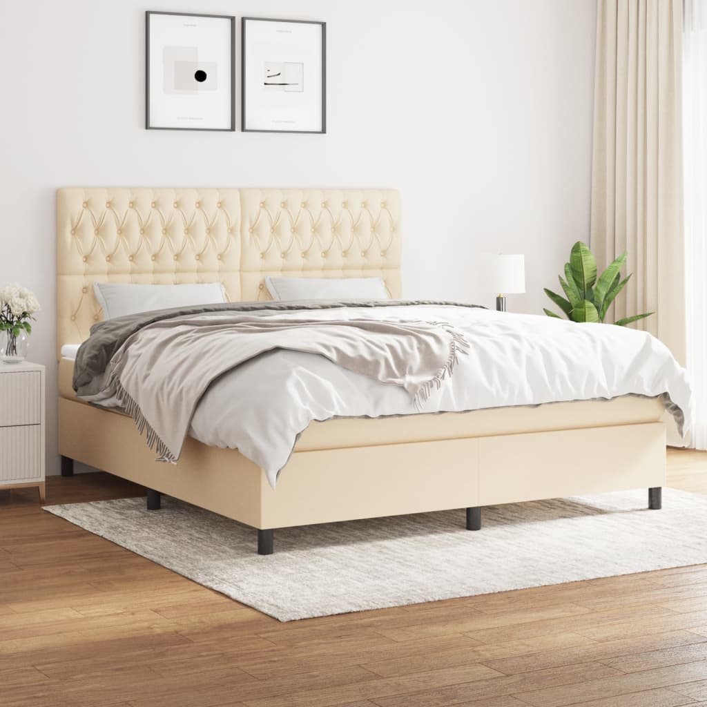 vidaXL Posteľný rám boxspring s matracom krémový 180x200 cm látka