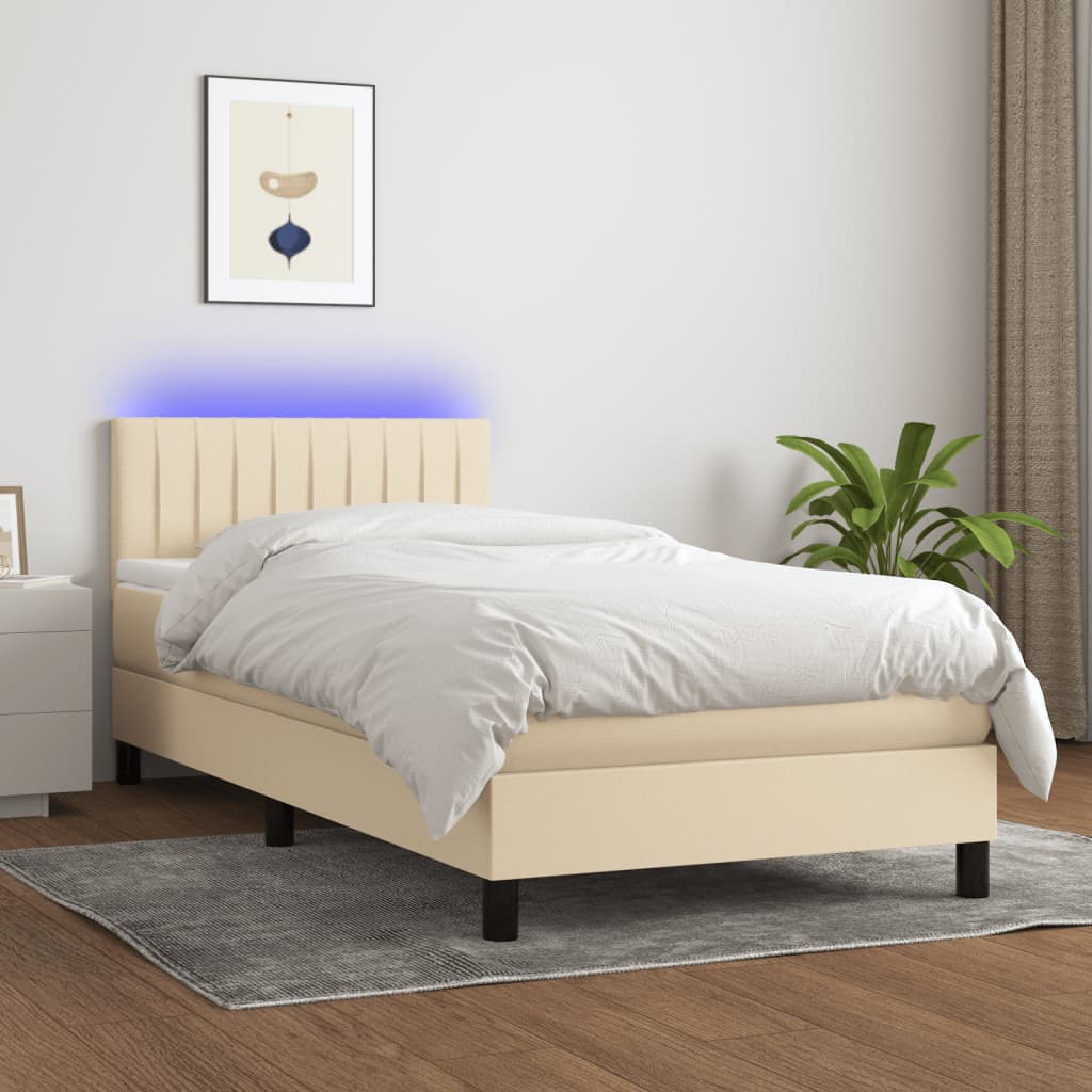 vidaXL Posteľ boxsping s matracom a LED krémová 80x200 cm látka