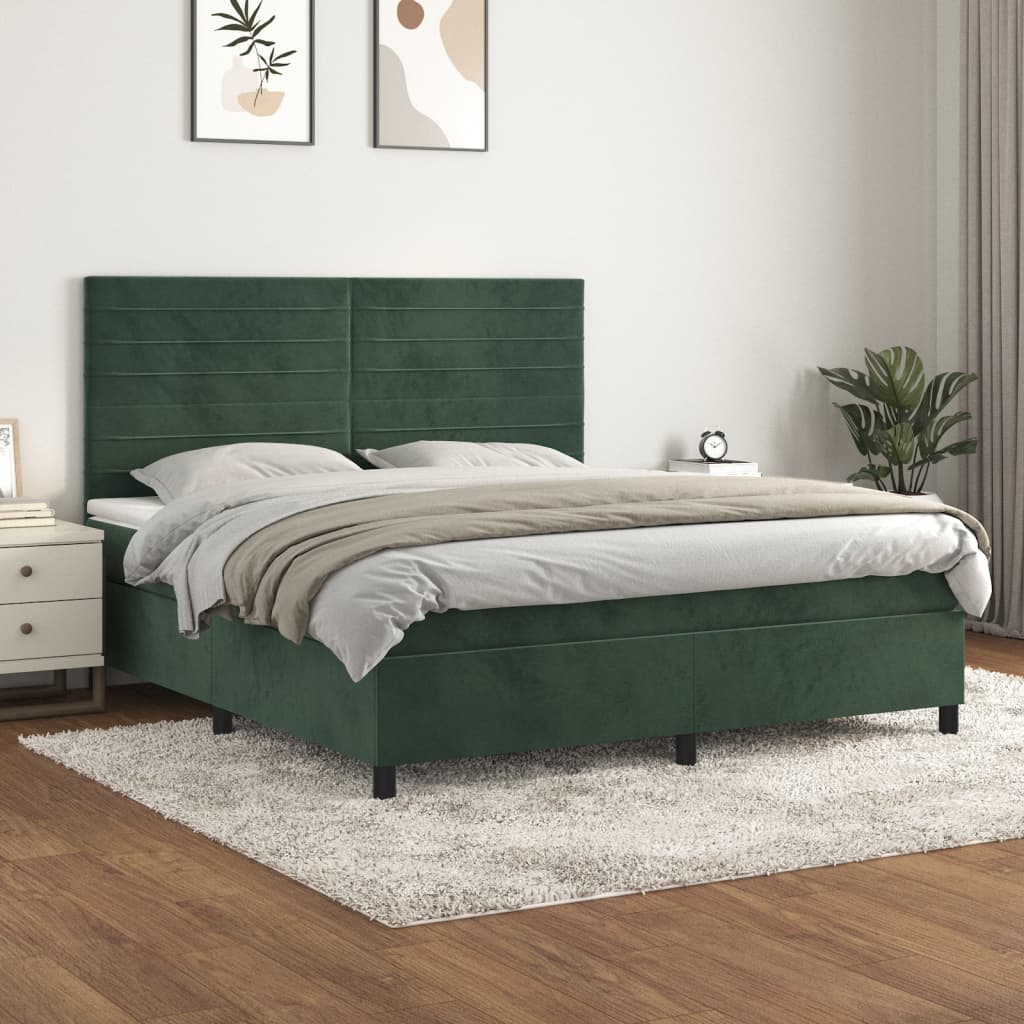 vidaXL Posteľný rám boxsping s matracom tmavozelený 180x200 cm zamat