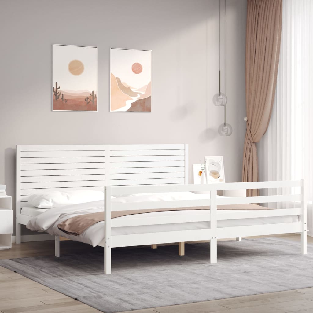 vidaXL Posteľný rám s čelom biely 200x200 cm masívne drevo