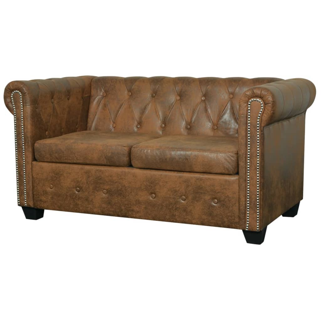 vidaXL Pohovka Chesterfield, 2-miestna, umelá koža, hnedá