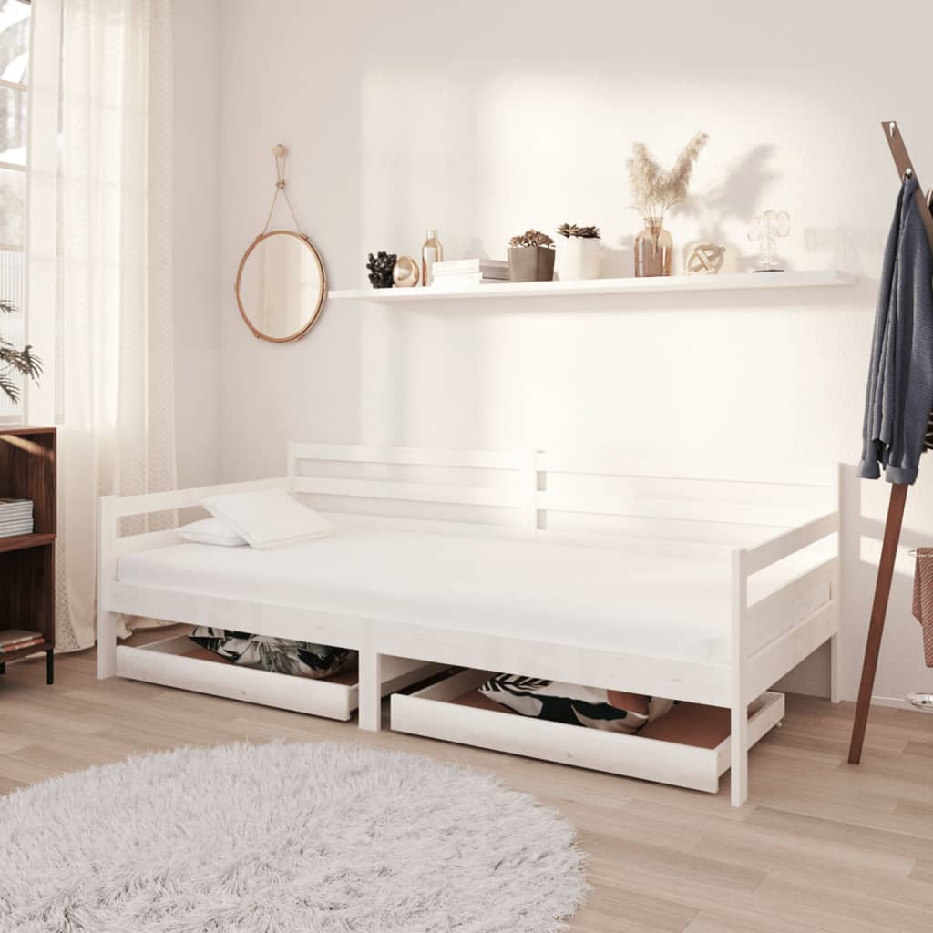 vidaXL Denná posteľ so zásuvkami 90x200 cm, biela, borovicový masív
