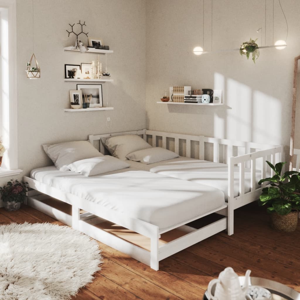 vidaXL Rozkladacia denná posteľ 2x(90x200) cm, biela, borovicový masív
