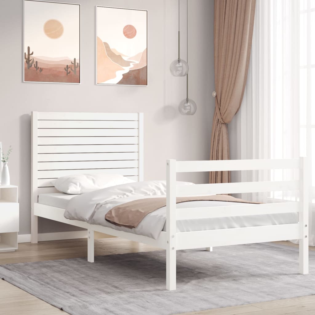 vidaXL Posteľný rám s čelom biely 90x200 cm masívne drevo