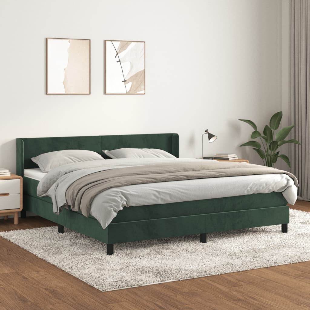 vidaXL Posteľný rám boxsping s matracom tmavozelený 180x200 cm zamat