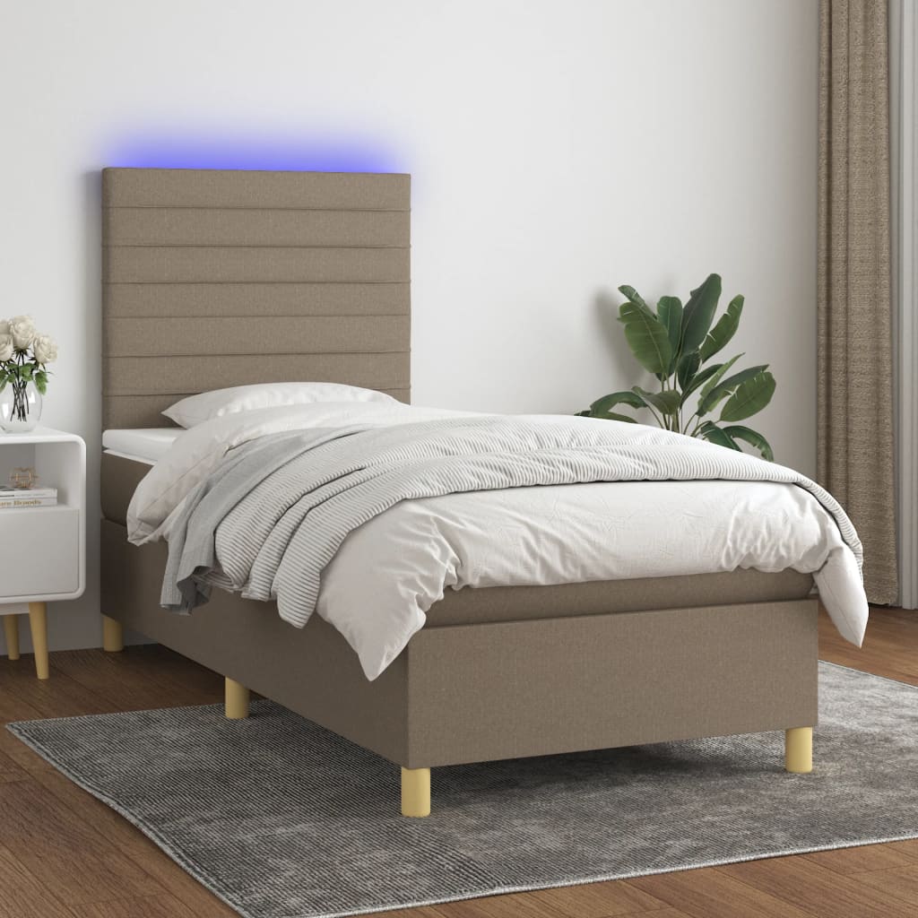 vidaXL Posteľ boxsping s matracom a LED sivohnedá 90x190 cm látka