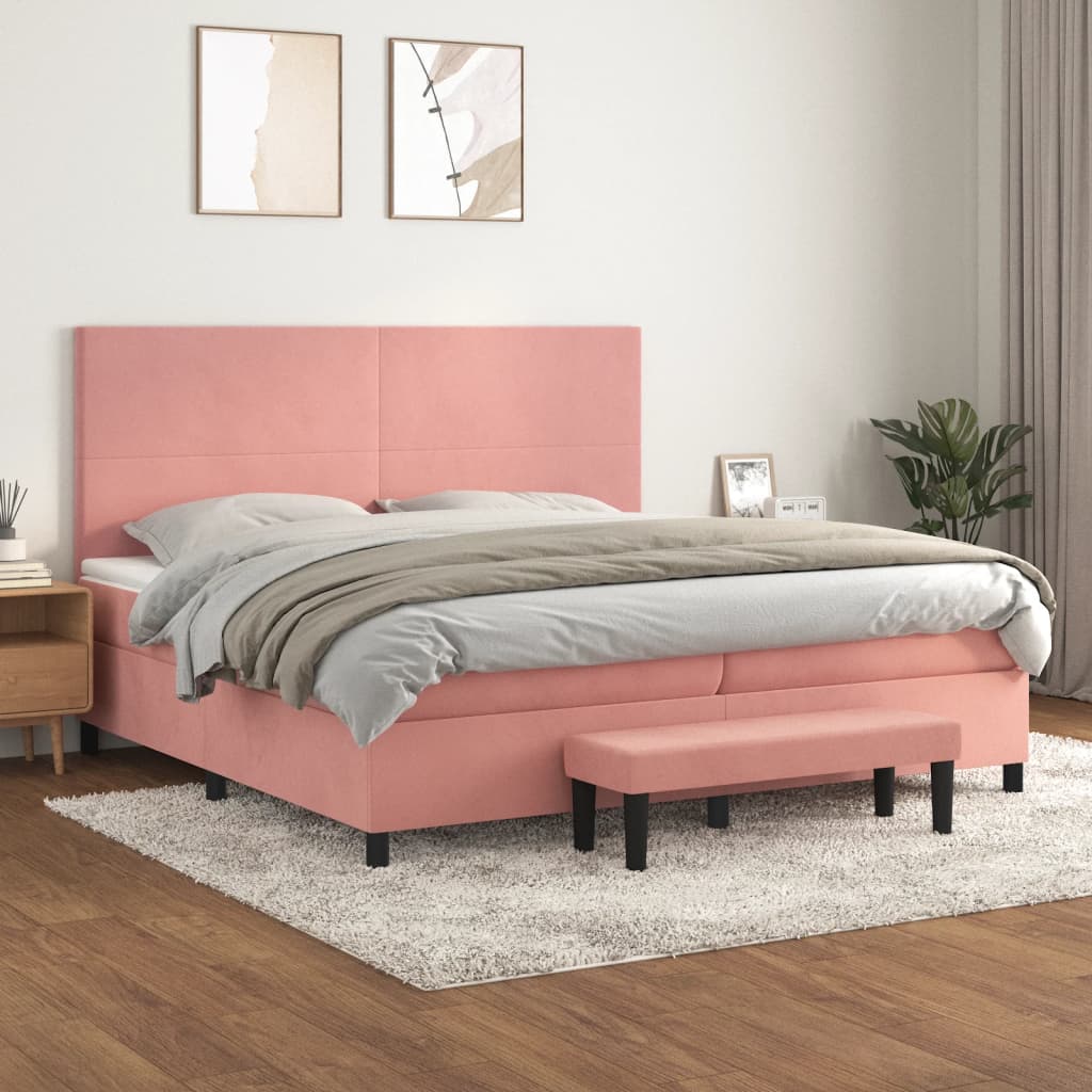 vidaXL Posteľný rám boxsping s matracom ružový200x200 cm zamat