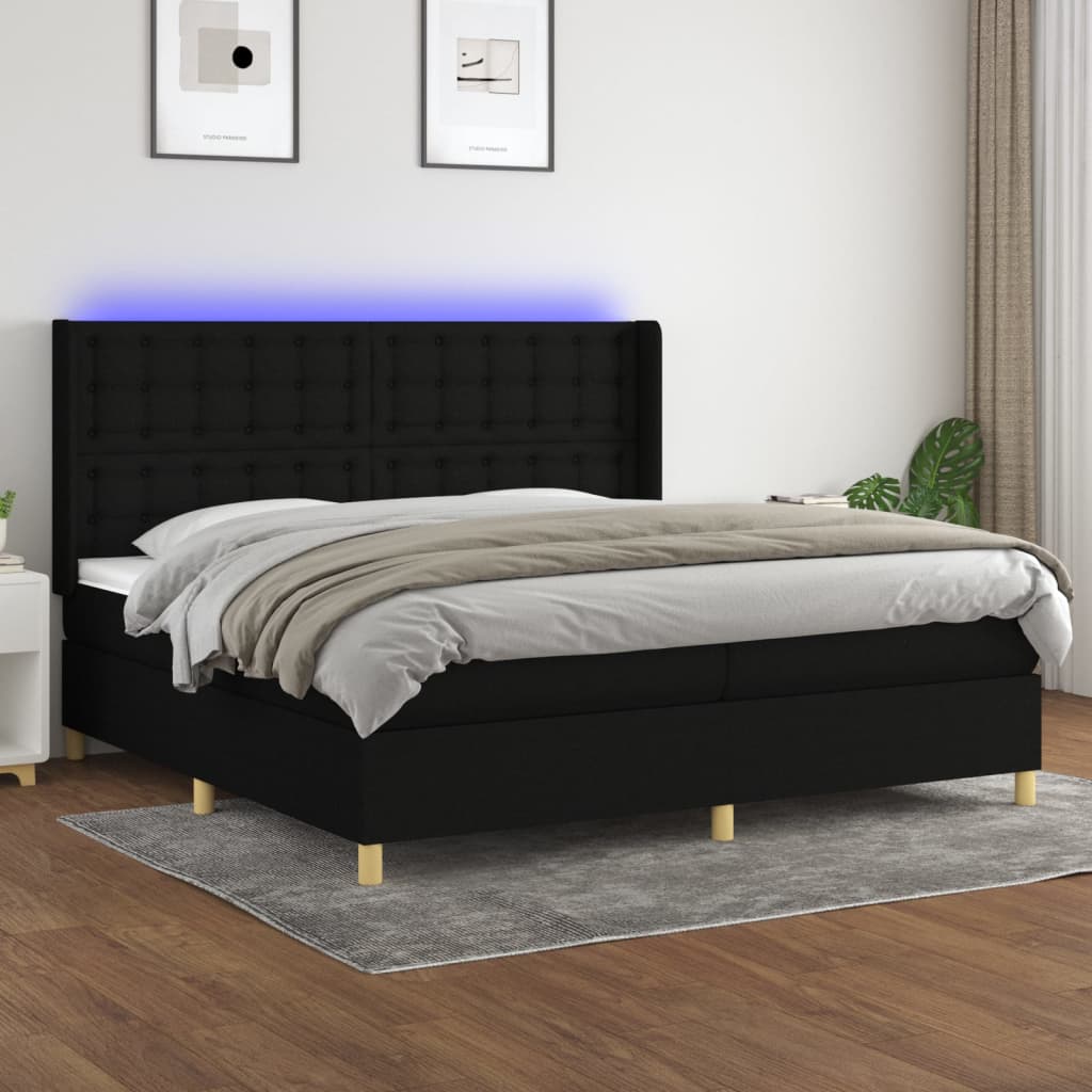 vidaXL Posteľ boxsping s matracom a LED čierna 200x200 cm látka