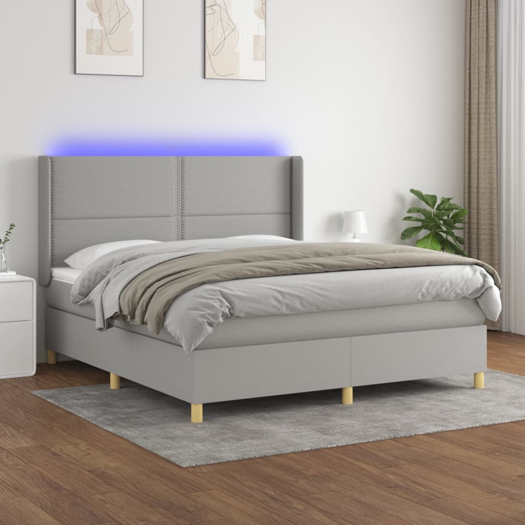 vidaXL Posteľ boxsping s matracom a LED bledosivá 160x200 cm látka