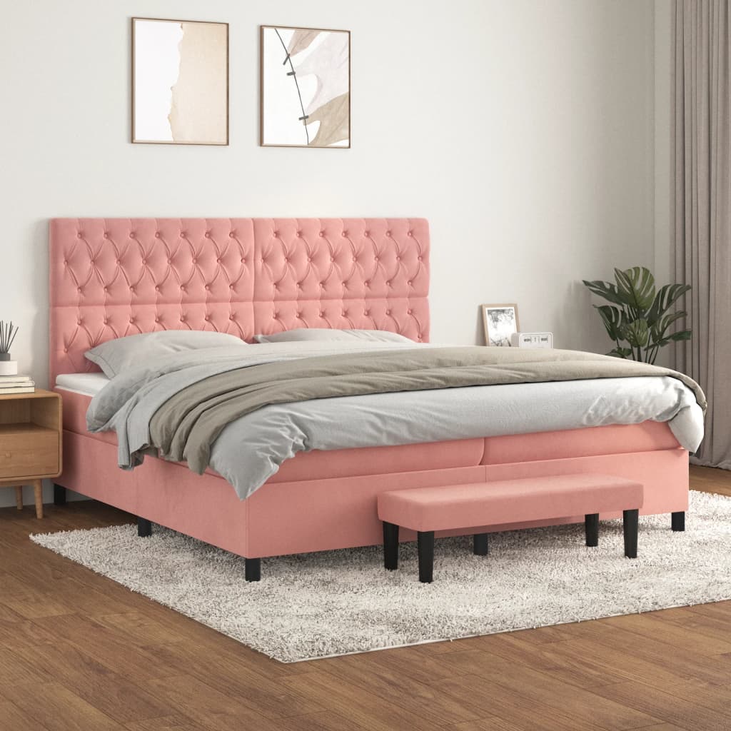 vidaXL Posteľný rám boxsping s matracom ružový200x200 cm zamat