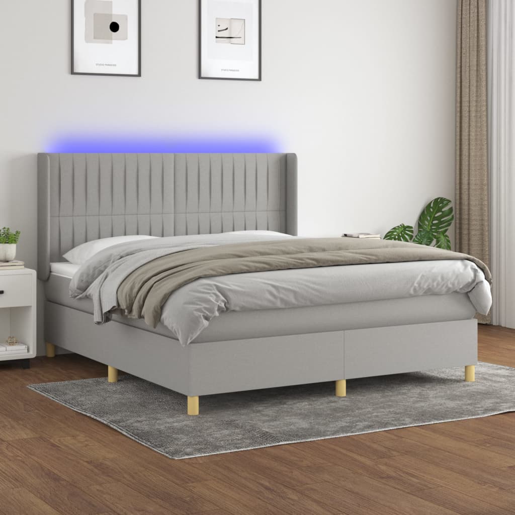 vidaXL Posteľ boxsping s matracom a LED bledosivá 160x200 cm látka