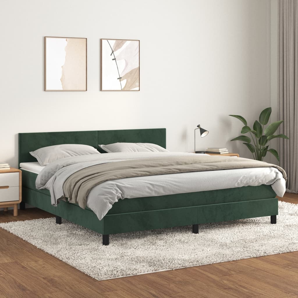 vidaXL Posteľný rám boxsping s matracom tmavozelený 180x200 cm zamat