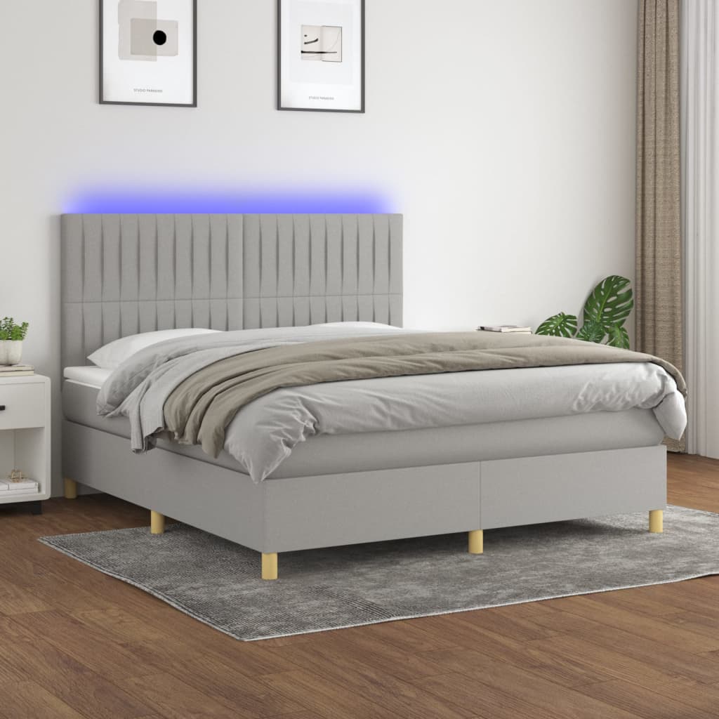 vidaXL Posteľ boxsping s matracom a LED bledosivá 160x200 cm látka