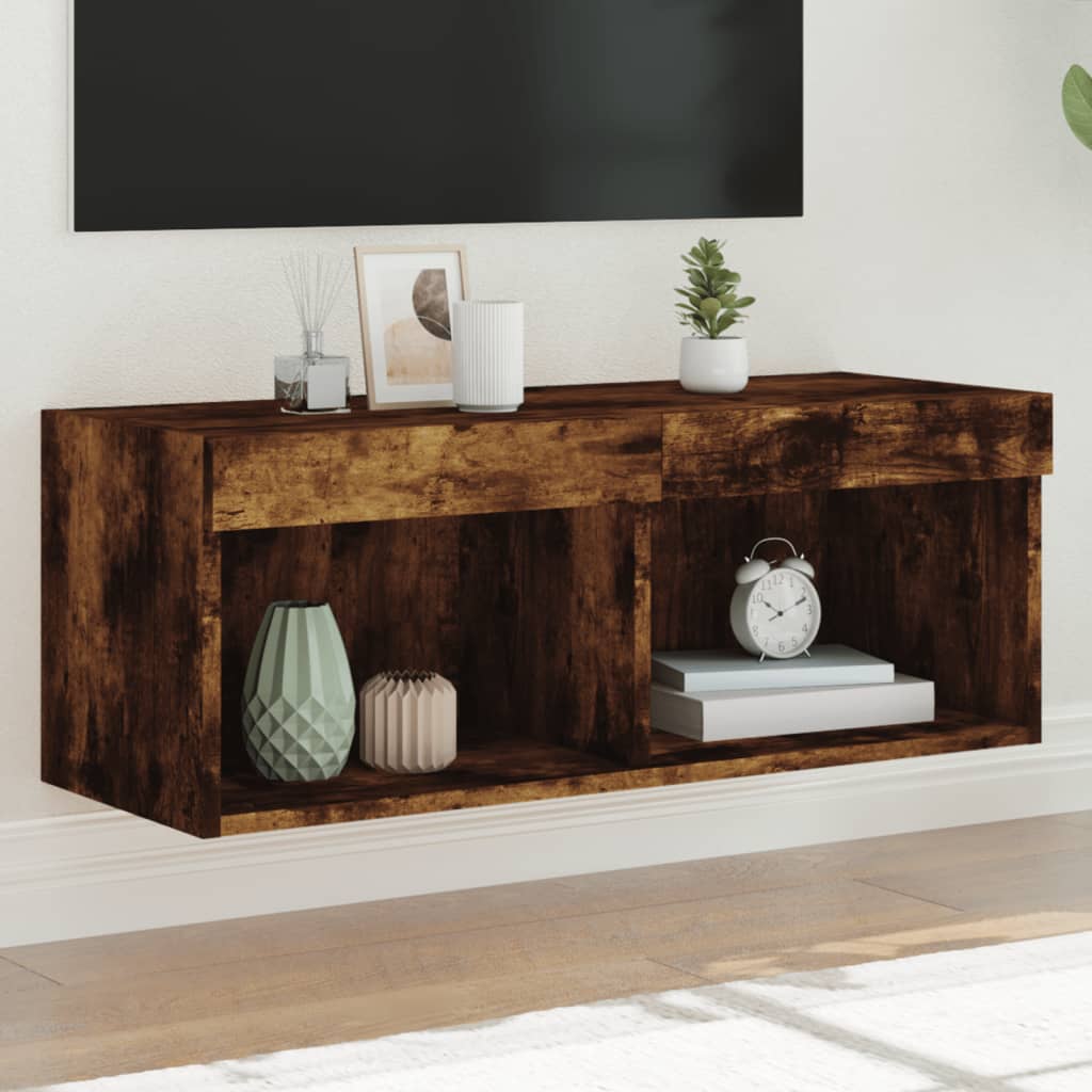 vidaXL TV skrinka s LED svetlami dymový dub 80x30x30 cm