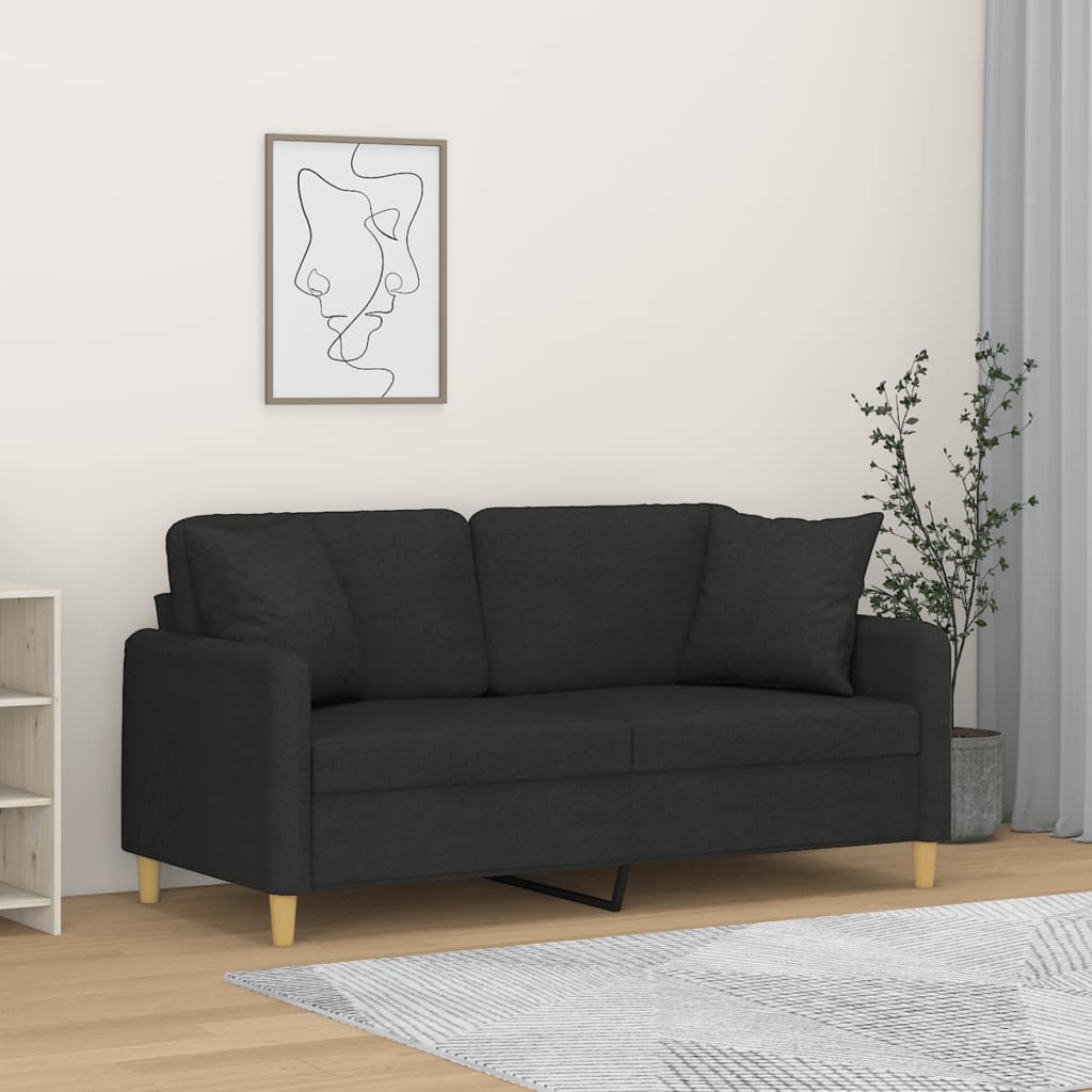 vidaXL 2-miestna pohovka s vankúšmi čierna 140 cm látka