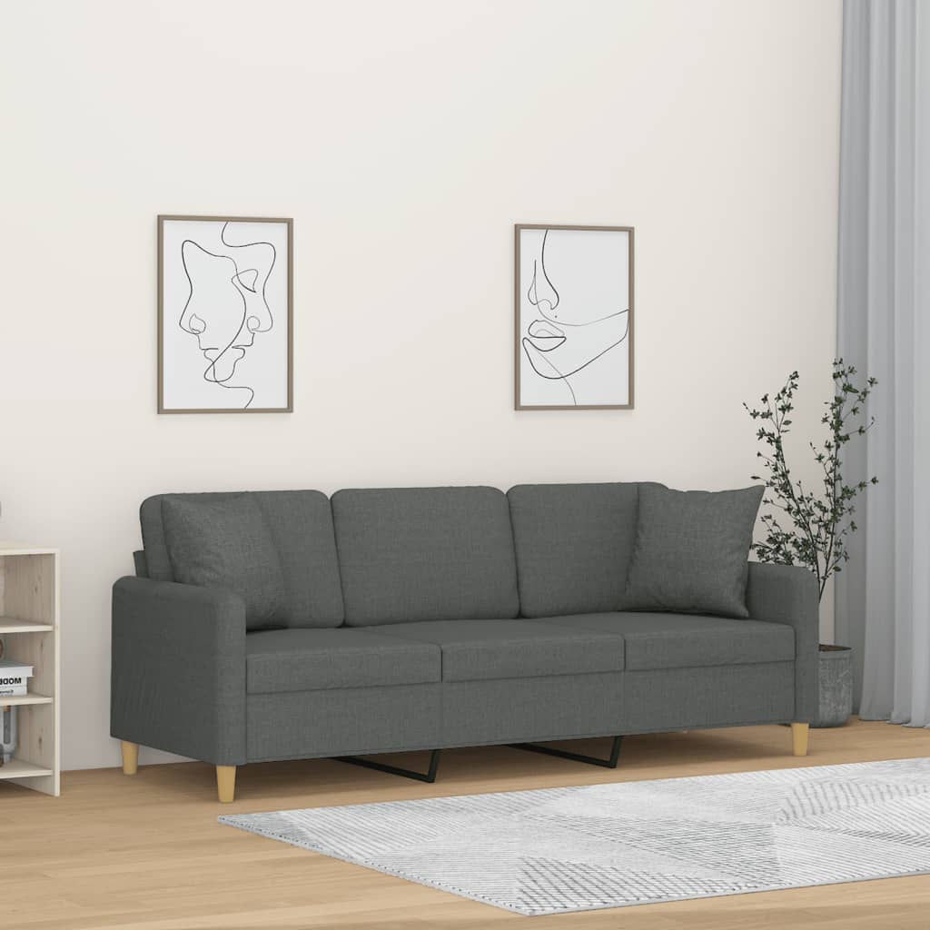 vidaXL 3-miestna pohovka s vankúšmi tmavosivá 180 cm látka