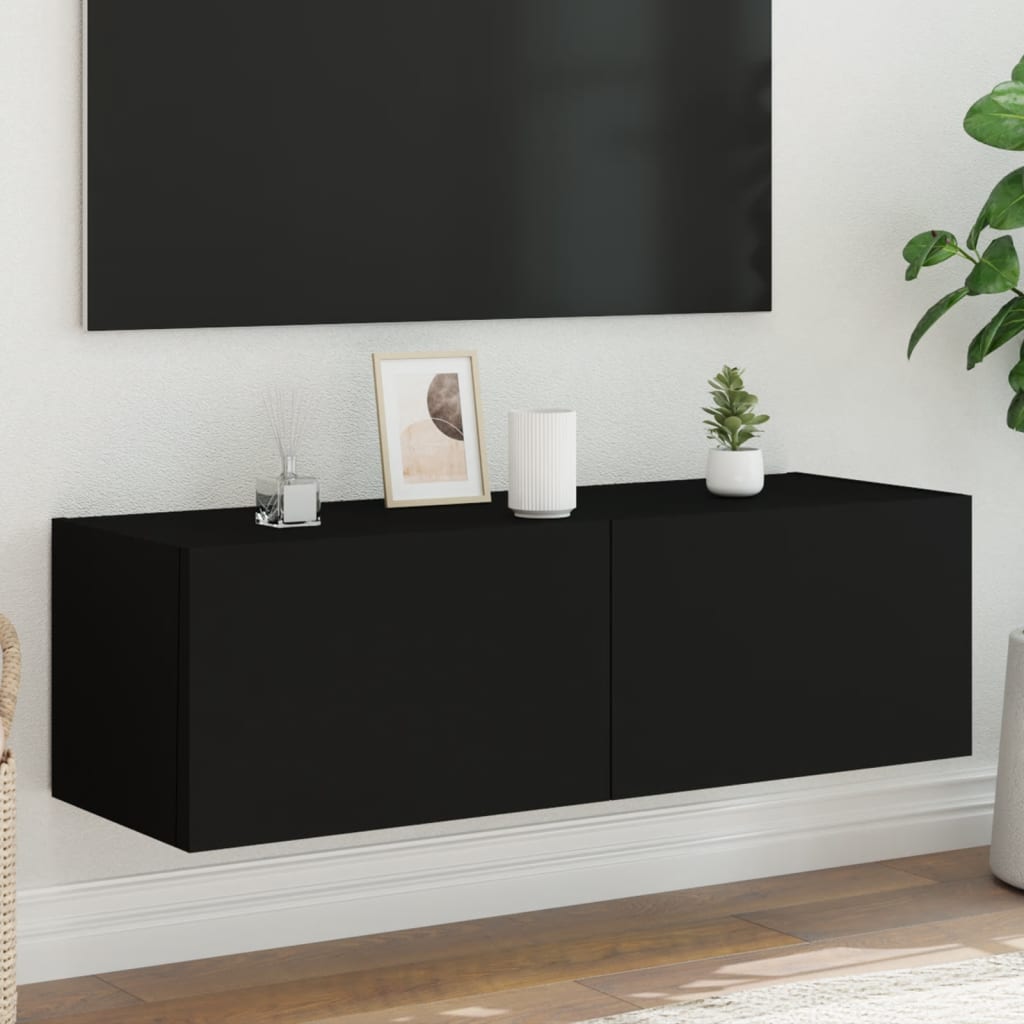 vidaXL TV nástenná skrinka s LED svetlami čierna 100x35x31 cm
