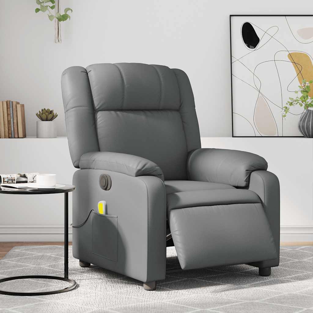 vidaXL Elektrické masážne sklápacie kreslo sivé umelá koža