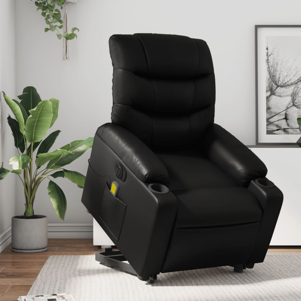 vidaXL Elektrické zdvíhacie masážne sklápacie kreslo čierne umelá koža