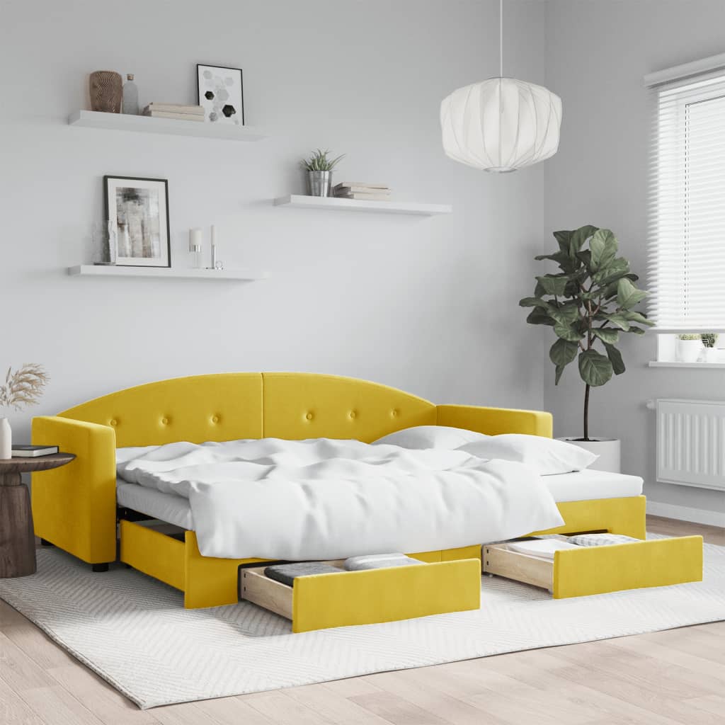 vidaXL Rozkladacia denná posteľ s matracmi žltá 80x200 cm zamat