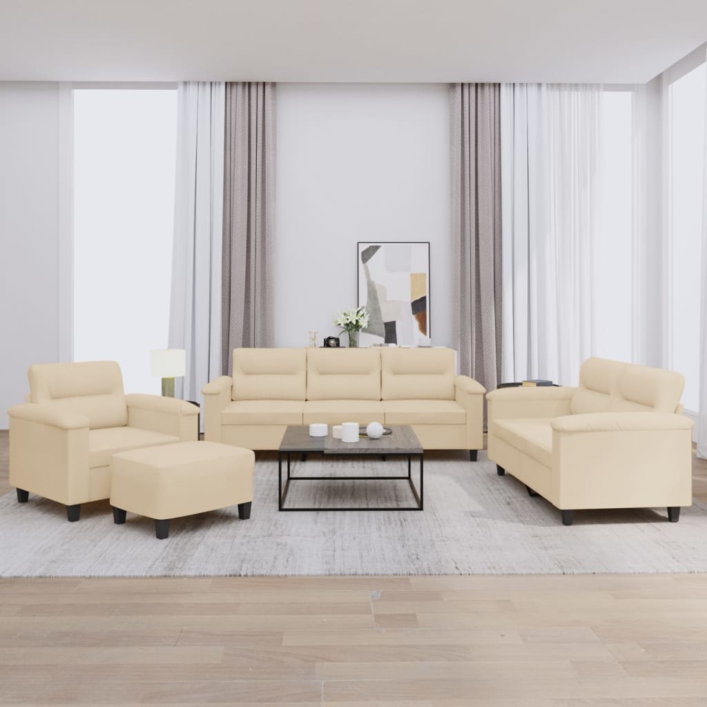 vidaXL 4-dielna sedacia súprava s vankúšmi krémová mikrovlákno