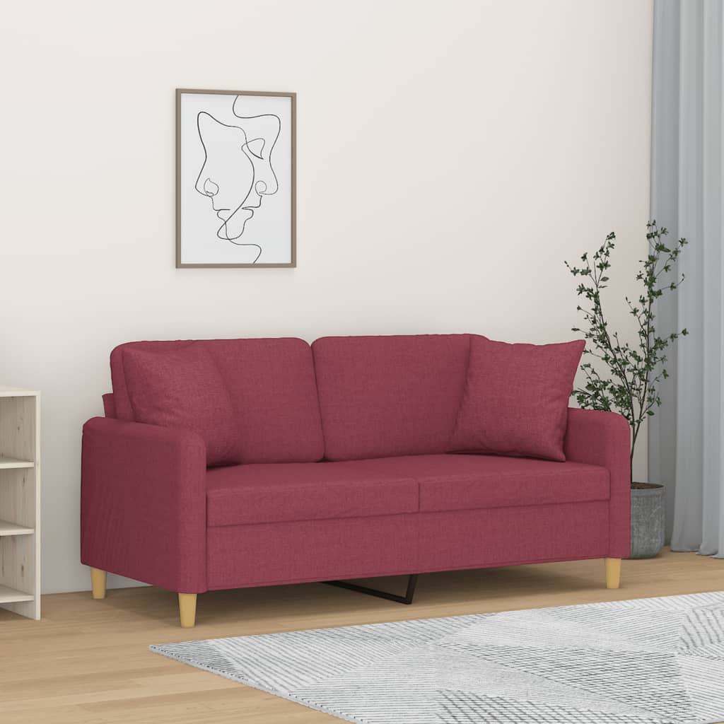 vidaXL 2-miestna pohovka s vankúšmi vínovočervená 140 cm látka
