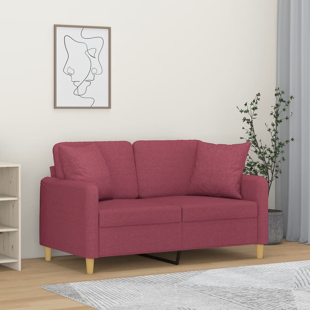 vidaXL 2-miestna pohovka s vankúšmi vínovočervená 120 cm látka