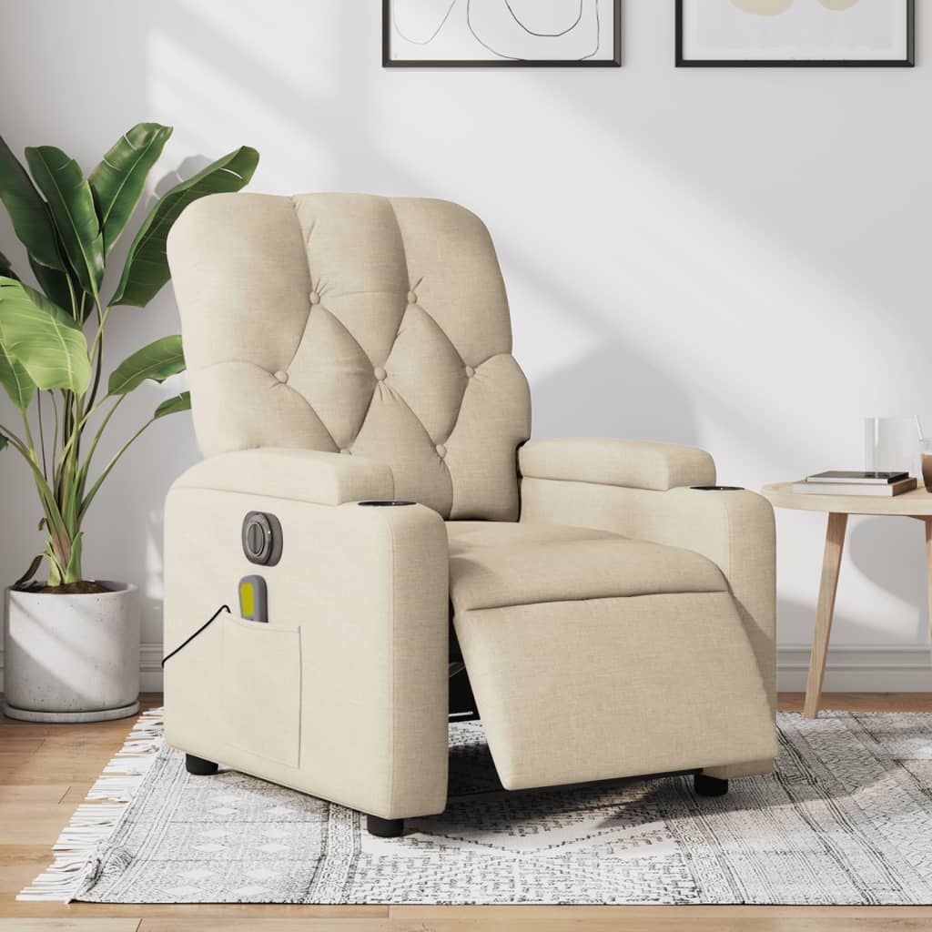 vidaXL Elektrické masážne sklápacie kreslo krémové látka