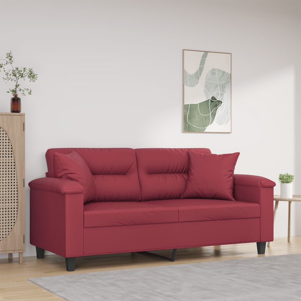vidaXL 2-miestna pohovka s vankúšmi vínovočervená 140 cm umelá koža