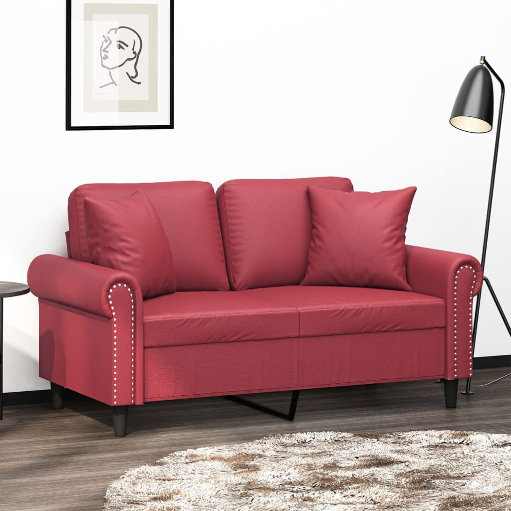 vidaXL 2-miestna pohovka s vankúšmi vínovočervená 120 cm umelá koža