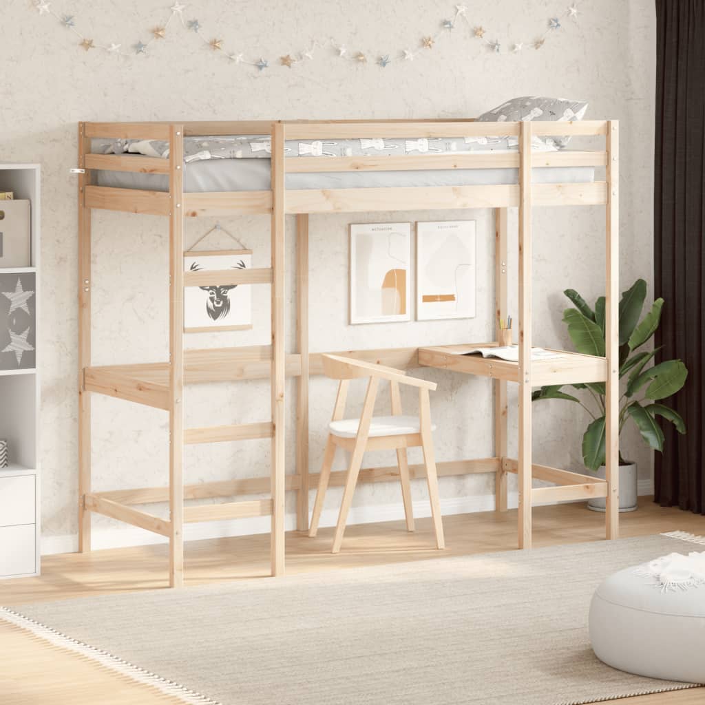 vidaXL Poschodová posteľ so stolom 75x190 cm borovicový masív