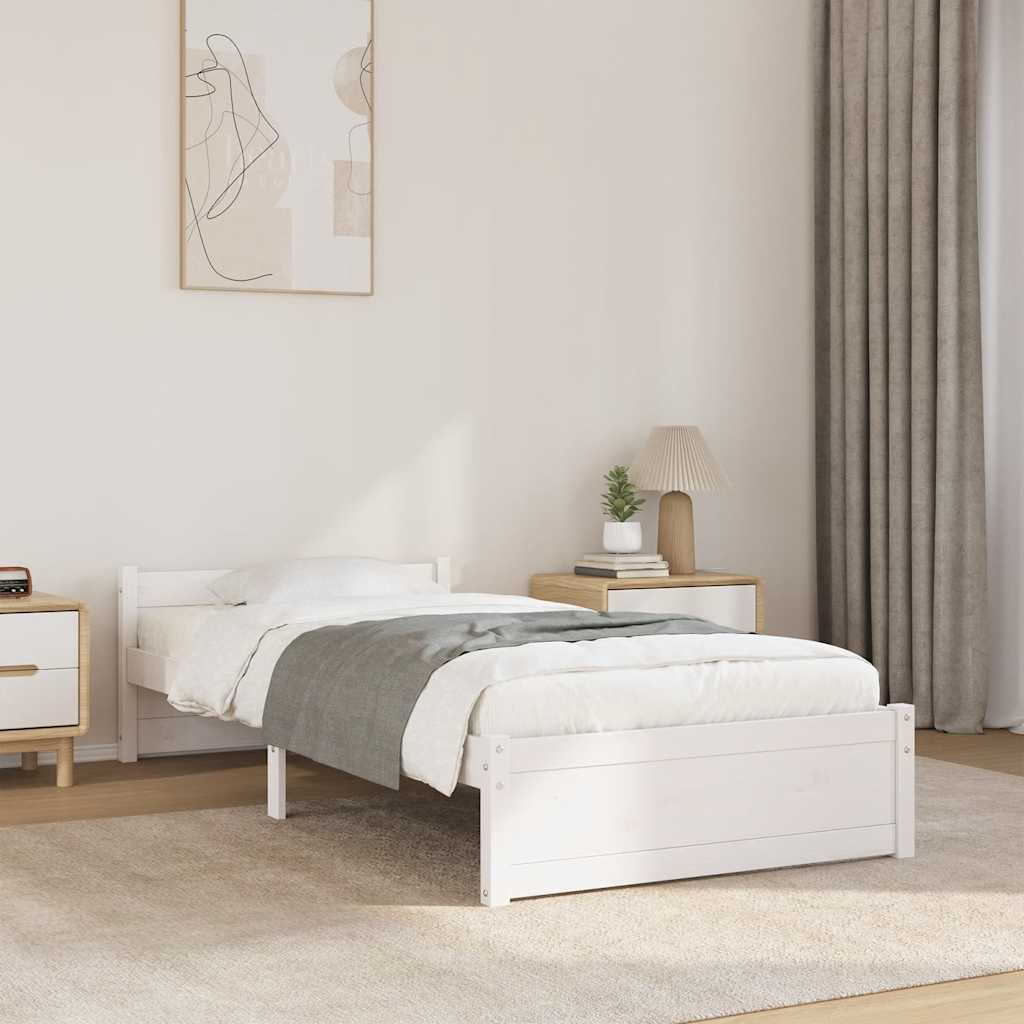 vidaXL Posteľný rám, biely drevený masív 75x190cm malé jednolôžko