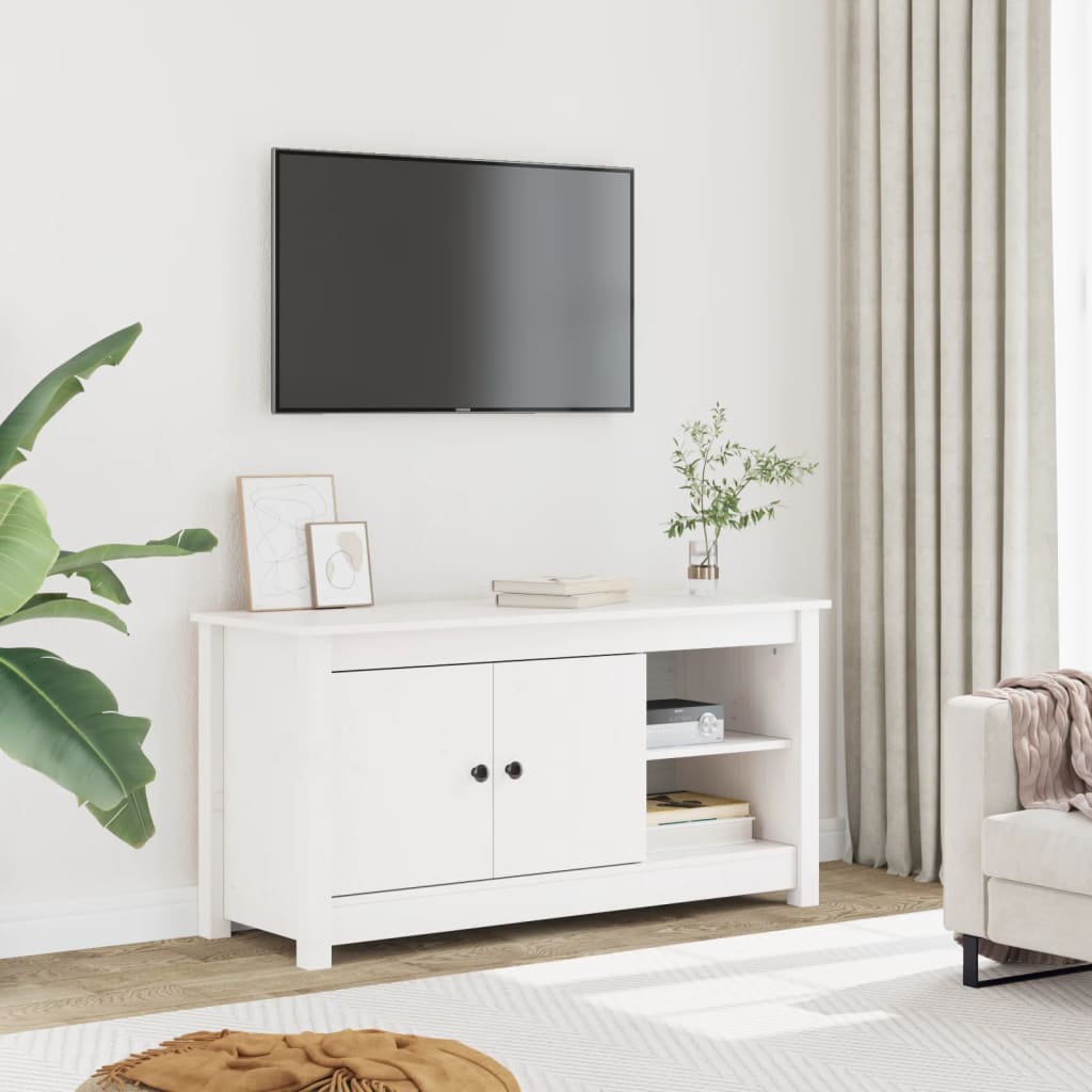 vidaXL TV skrinka biela 103x36,5x52 cm masívna borovica