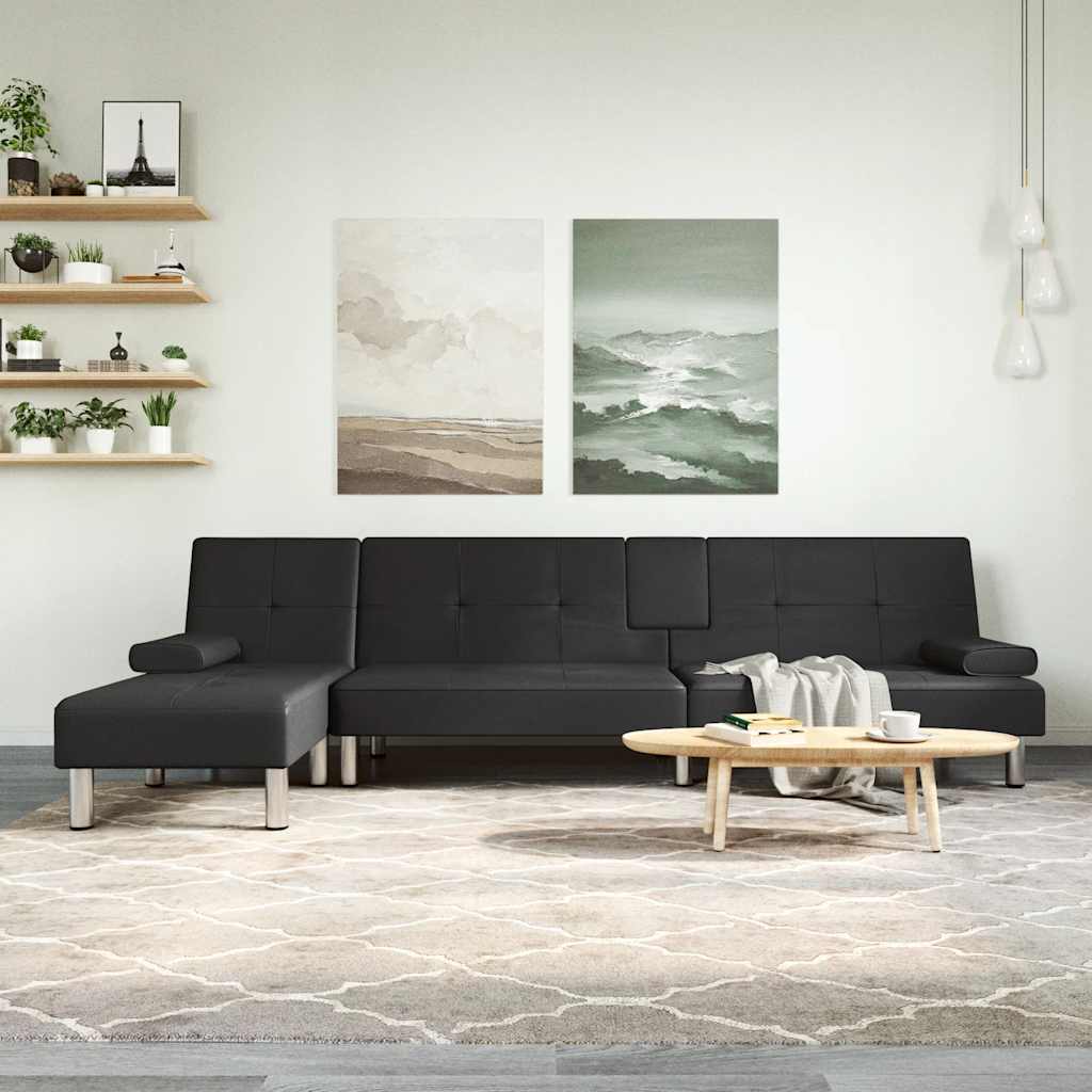 vidaXL Rozkladacia pohovka v tvare L čierna 255x140x70 cm umelá koža