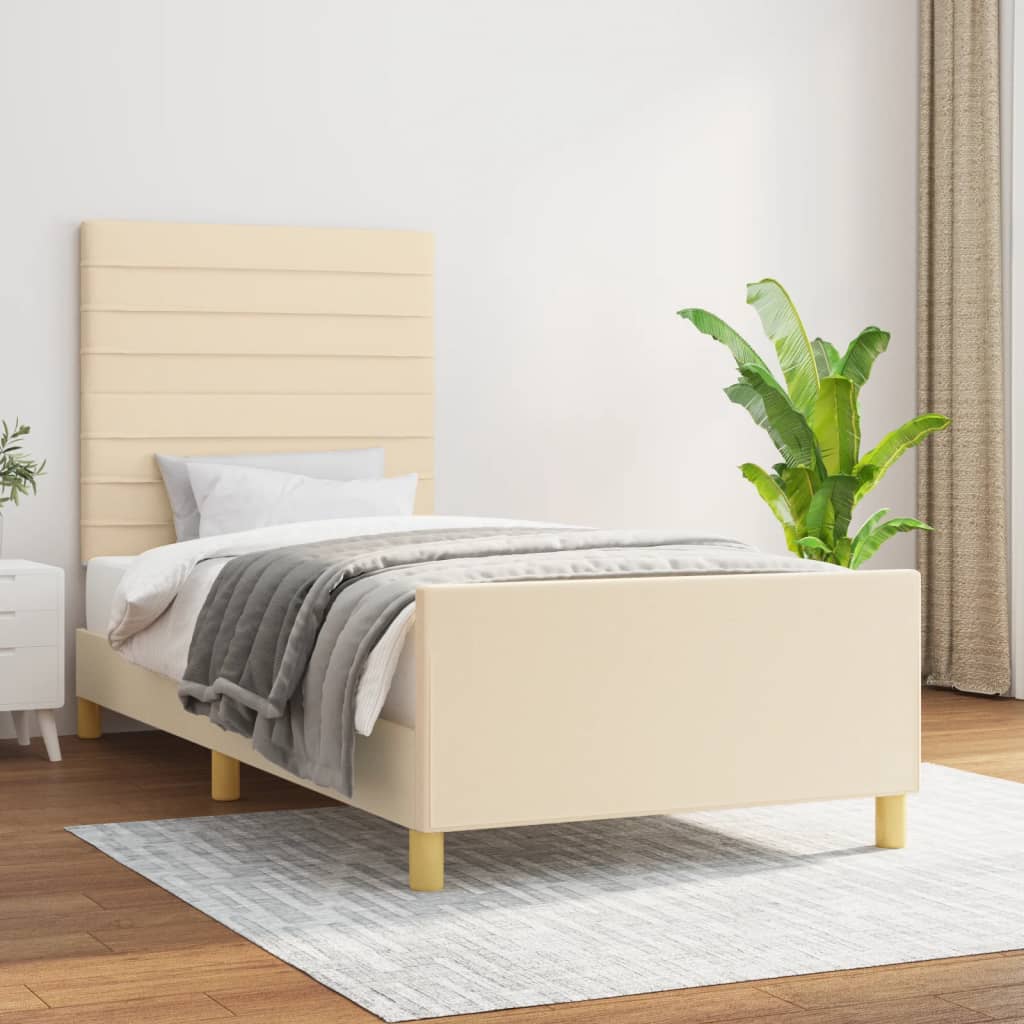 vidaXL Posteľ bez matraca krémová 100x200 cm látka