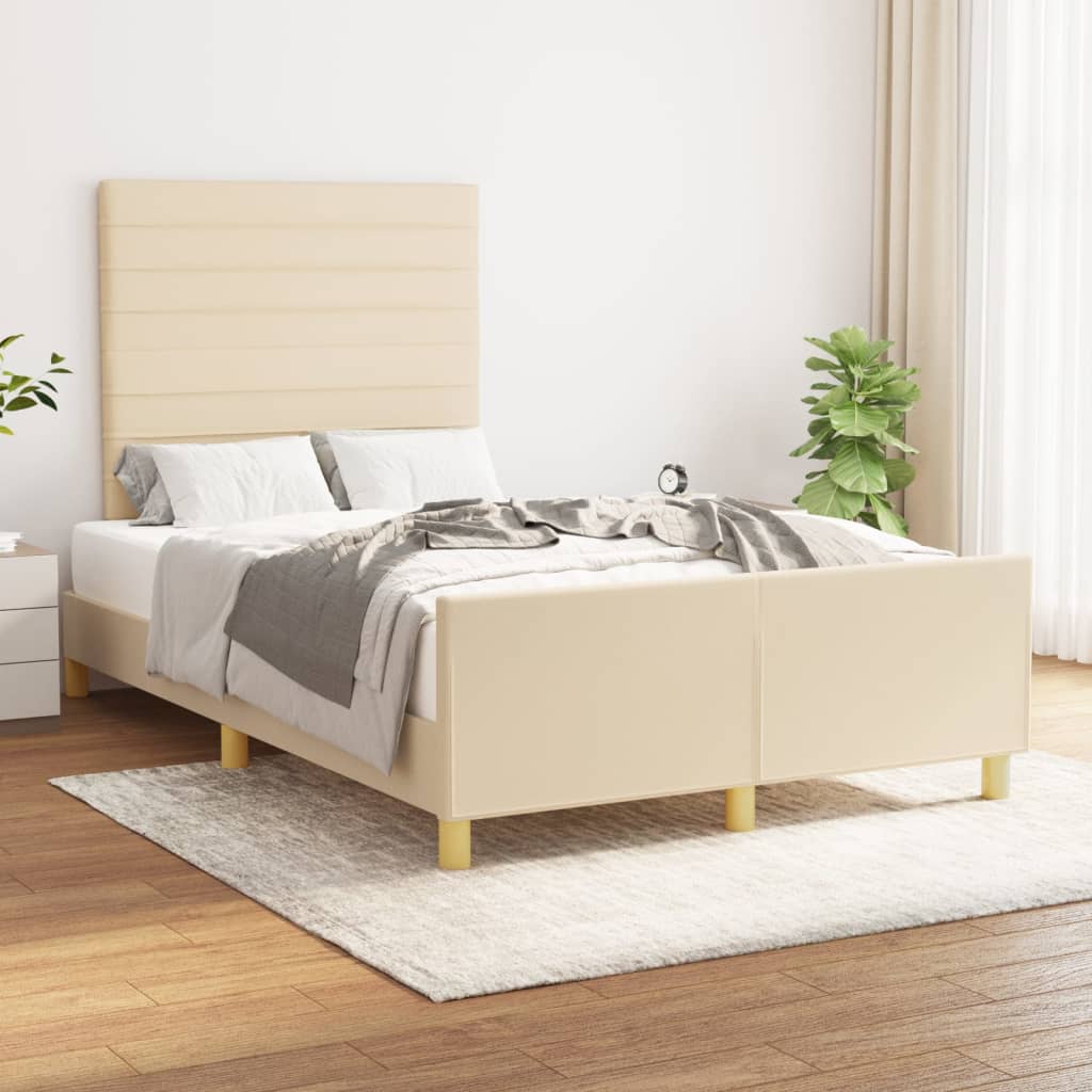 vidaXL Posteľ bez matraca krémová 120x200 cm látka