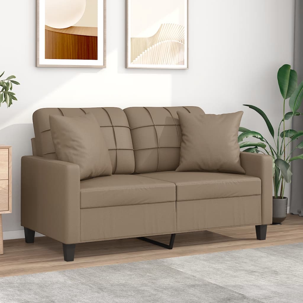 vidaXL 2-miestna pohovka s vankúšmi kapučínová 120 cm umelá koža