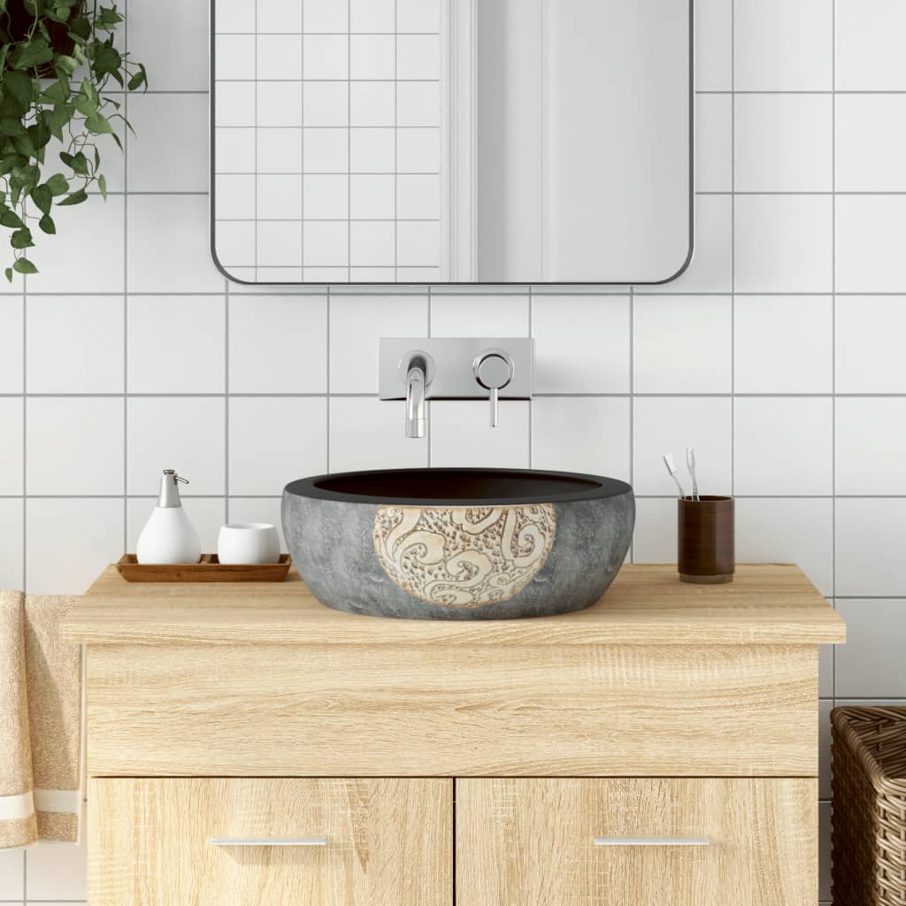 vidaXL Umývadlo na dosku čierna a hnedá okrúhle Φ41x14 cm keramické