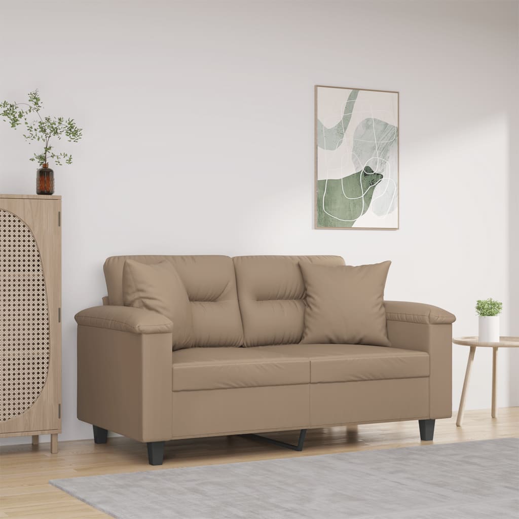 vidaXL 2-miestna pohovka s vankúšmi kapučínová 120 cm umelá koža
