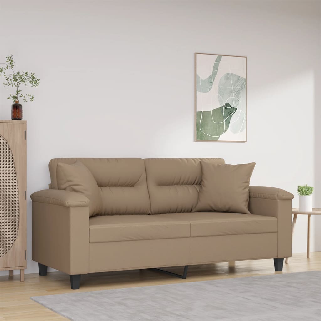vidaXL 2-miestna pohovka s vankúšmi kapučínová 140 cm umelá koža