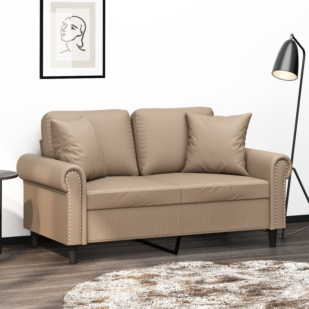 vidaXL 2-miestna pohovka s vankúšmi kapučínová 120 cm umelá koža