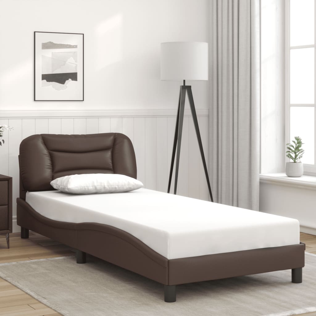 vidaXL Posteľný rám s čelom hnedý 90x200 cm umelá koža