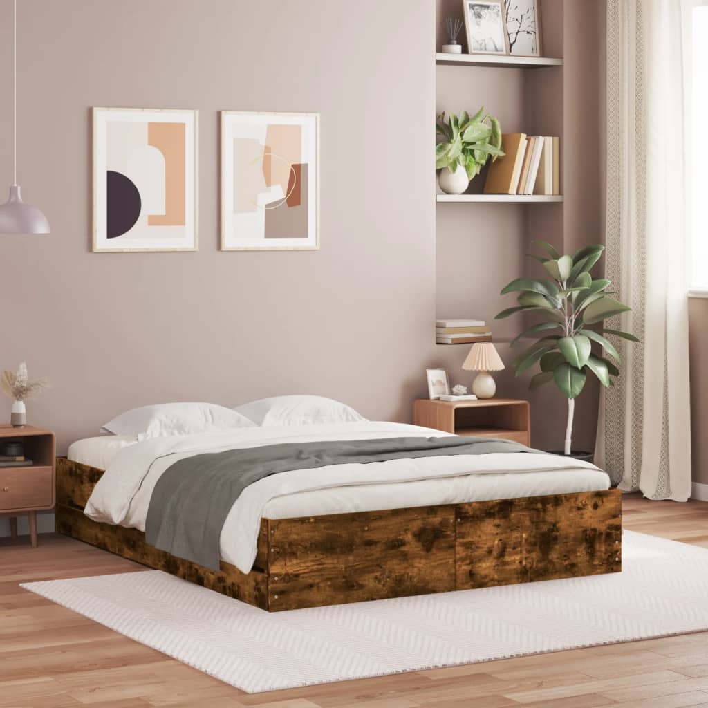 vidaXL Posteľný rám so zásuvkami dymový dub 140x200cm kompozitné drevo