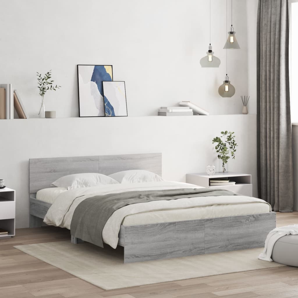 vidaXL Posteľný rám s čelom a LED sivý sonoma 160x200 cm