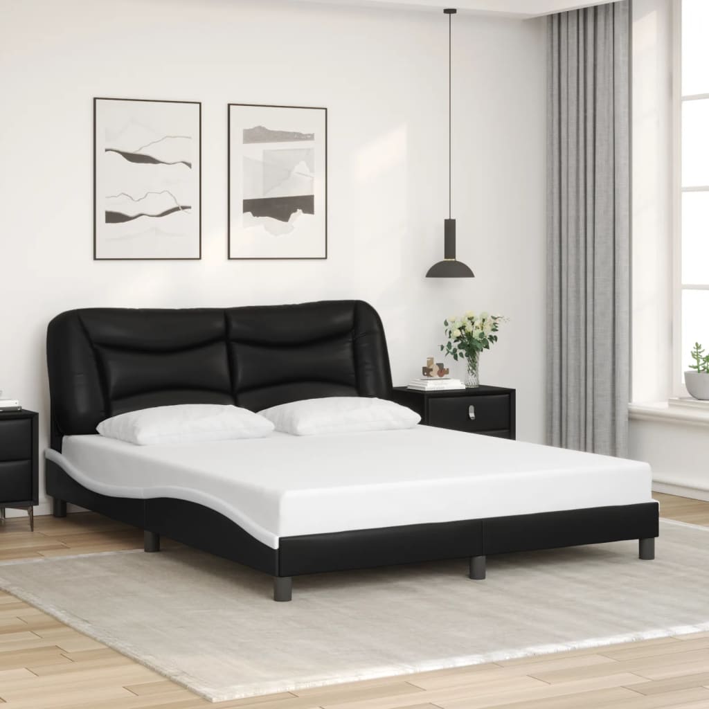 vidaXL Posteľný rám s čelom čierno-biely 160x200 cm umelá koža