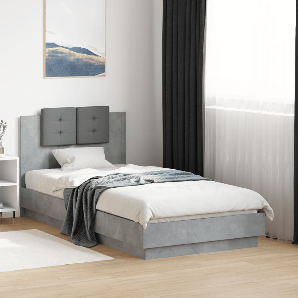 vidaXL Posteľný rám s čelom betónovo sivý 90x190 cm kompozitné drevo
