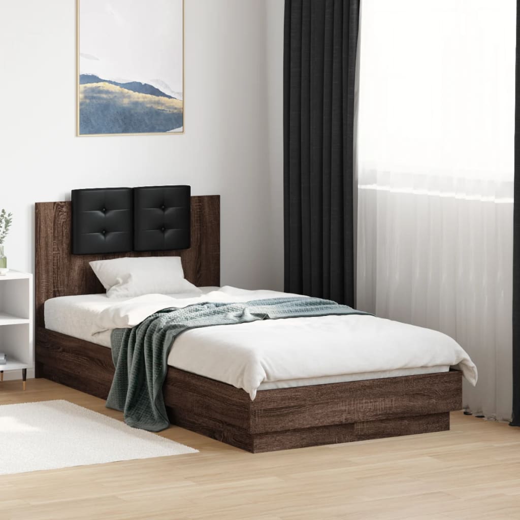 vidaXL Posteľný rám s čelom hnedý dub 90x190 cm kompozitné drevo